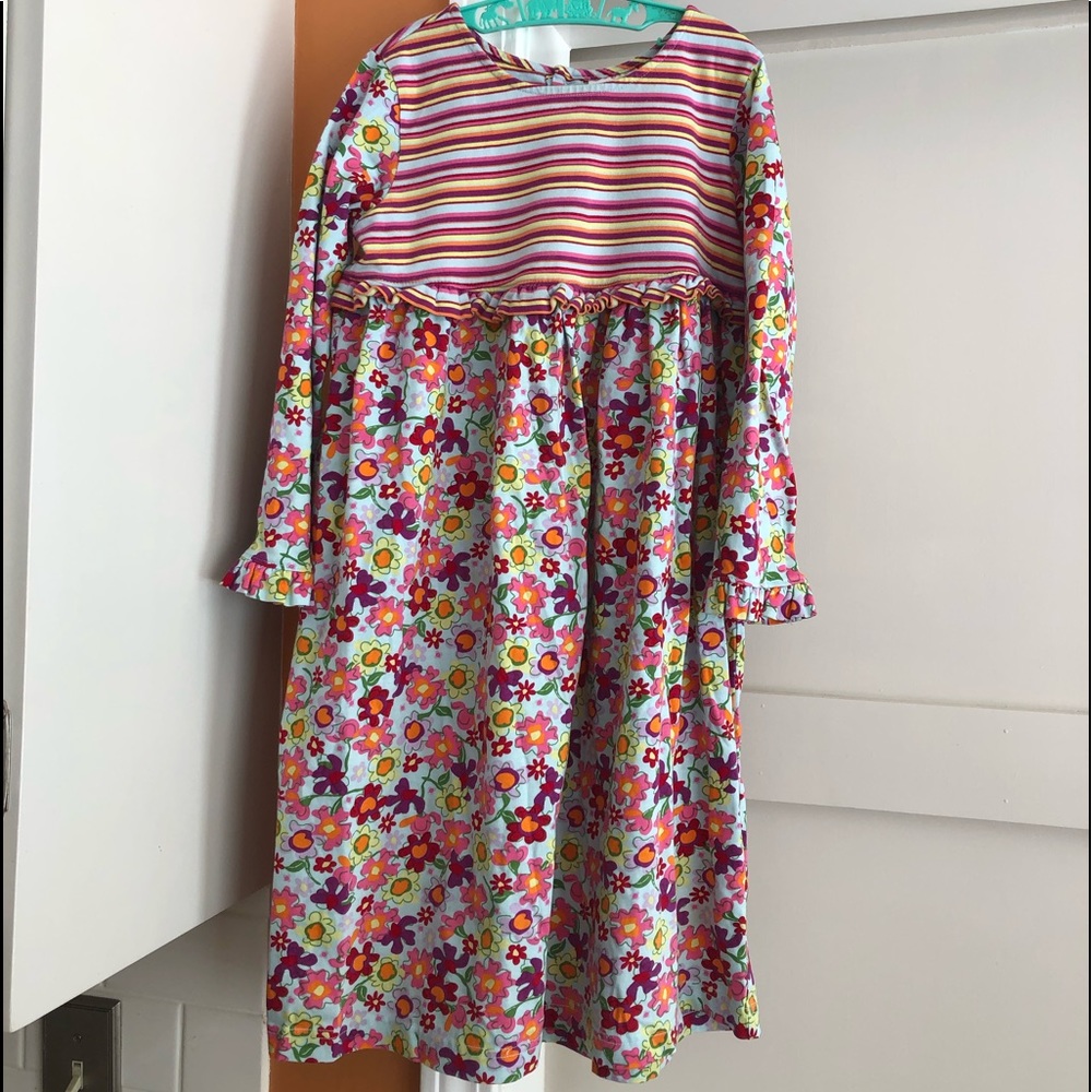 Hanna Anderson multiple color dress with flowers and stripes. Size 130